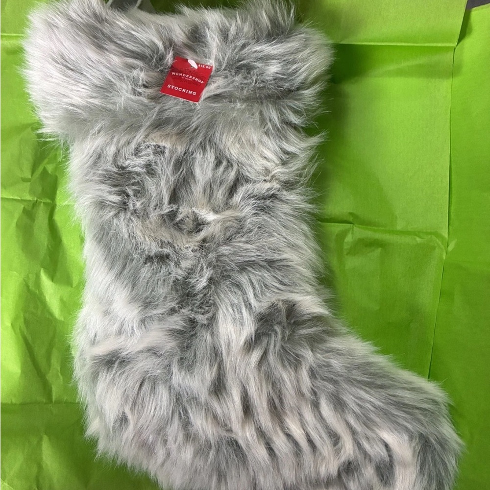Gray Faux Fur Stocking